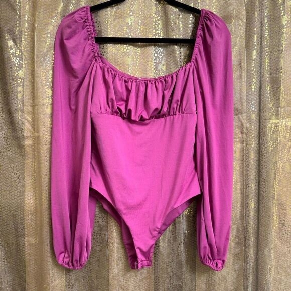 Princess Polly Magenta Pink Square Neck Puff Long Sleeve Bodysuit Size 8 - Picture 1 of 7